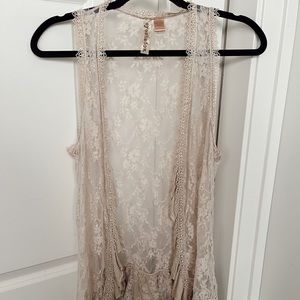Sheer Beige Floral Tank Cardigan